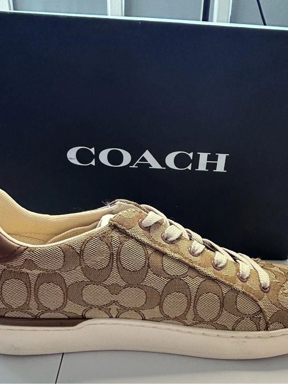 Coach Khaki Signature Canvas Lace-Up Sneakers